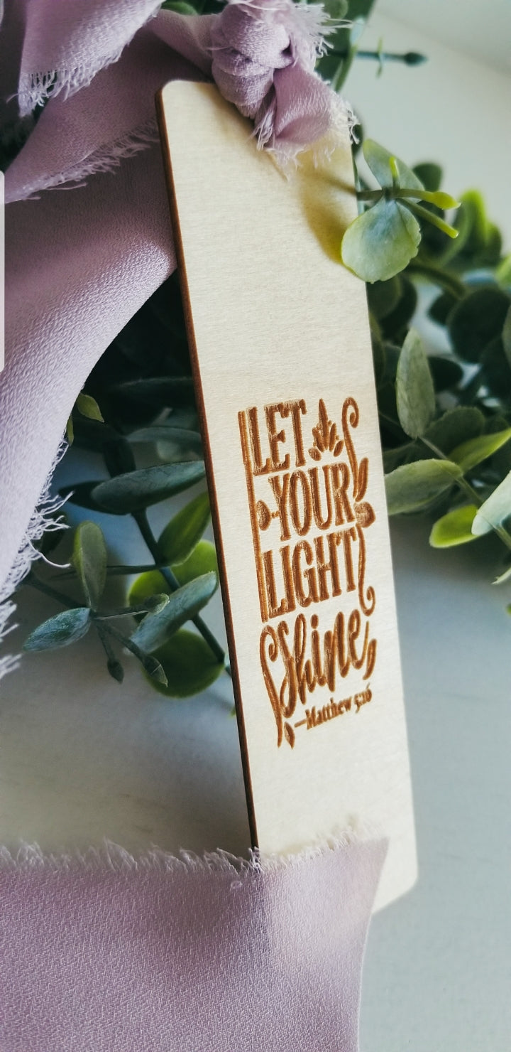 Let Your Light Shine Engraved Wooden Bookmark