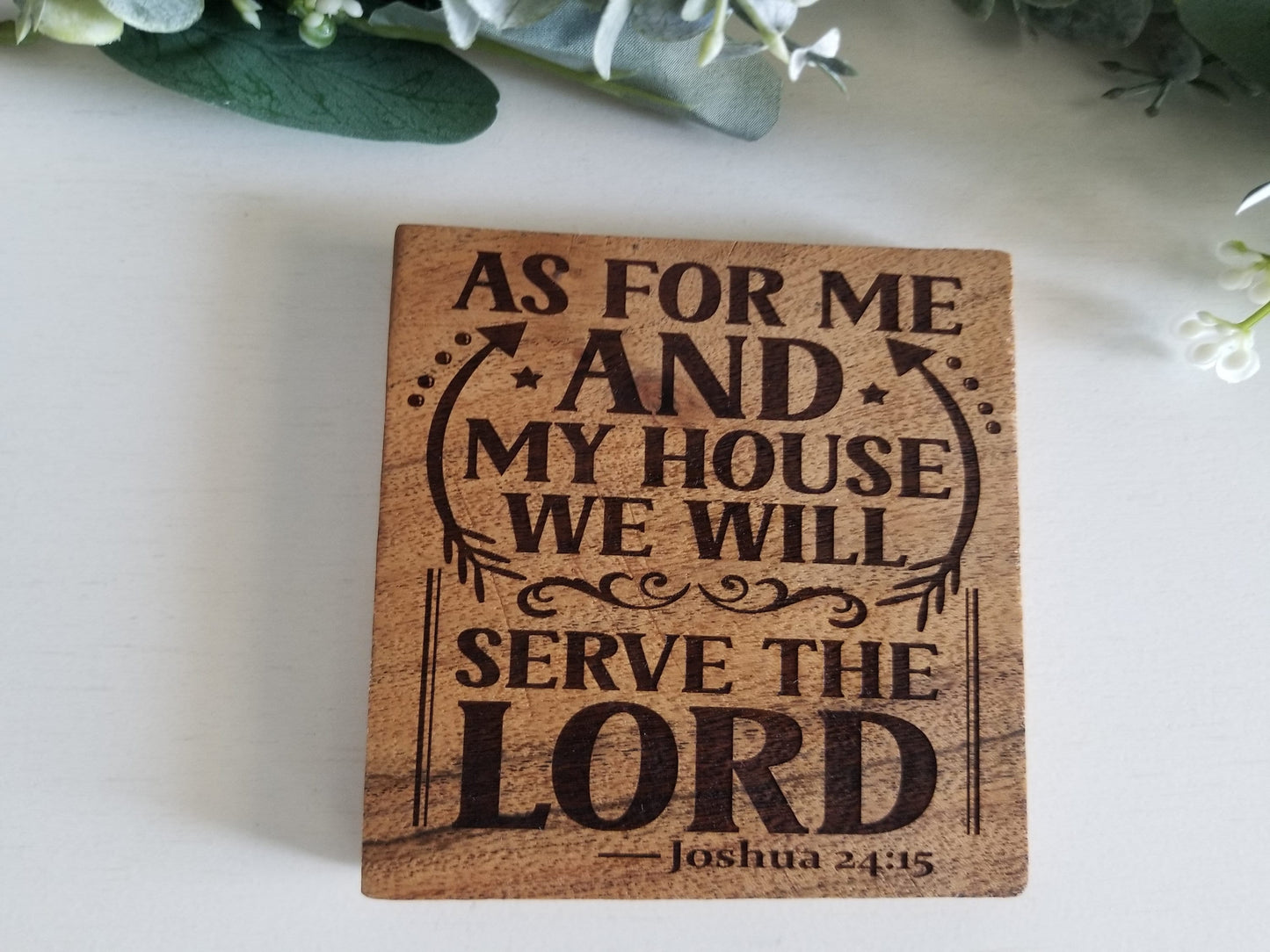 Set of 4 Square Acacia Wood Bible Verse Coasters. Housewarming gift. Mom gift. Parent gift.